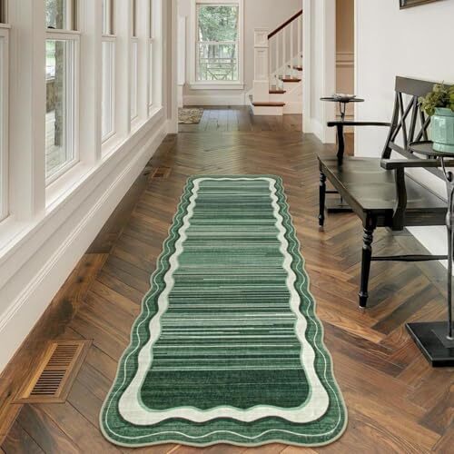 2x6 Washable Hallway Runner Rug,Kitchen Runner Rugs Non Skid 2' x 6' Green - Picture 2 of 7