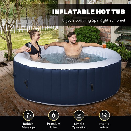 6 Person Inflatable Bathtub w 130 Jets Hot Tub Cover for Patio Backyard Portable - Picture 4 of 14