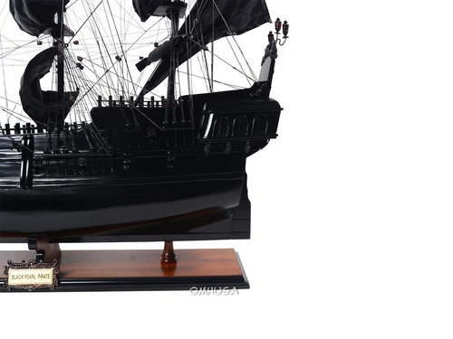 Black Pearl Pirate Ship | Handcrafted Wooden Ship W/ Linen Sails & Pirate Flag - Picture 6 of 10