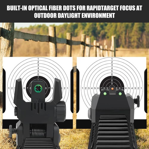 Foldable Flip-up Sight Front and Rear Fiber Optics Sights Mount Rail Rails - Picture 7 of 14