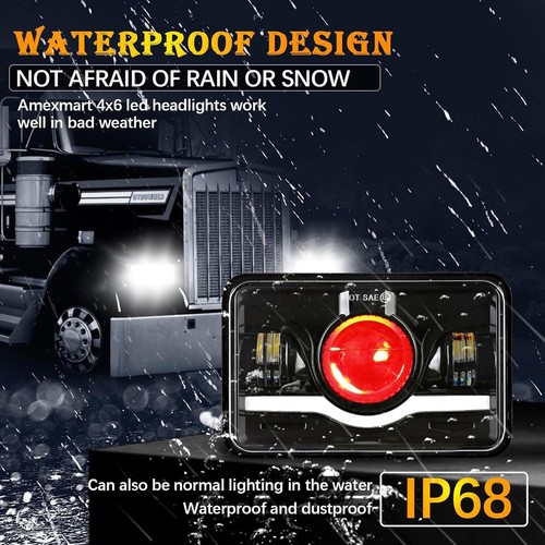 Pair 4x6" LED Headlights Red DRL Hi-Lo Beam Fit For Chevrolet Camaro 1983-1992 - Picture 6 of 7