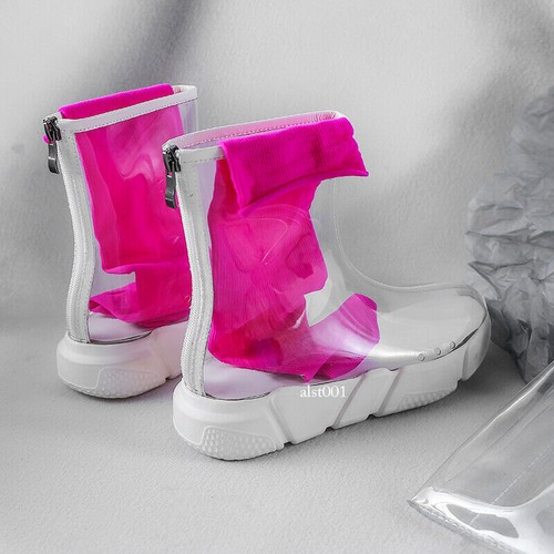 Fashion Women Athletic PVC Clear Ankle Boots Creepers Sneakers Transparent Shoes - Picture 21 of 25