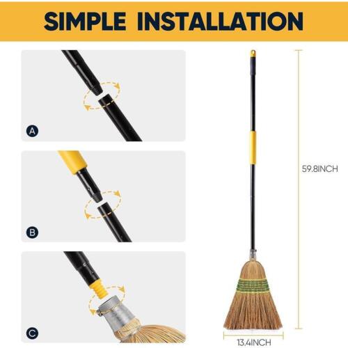 Heavy-Duty Corn Broom Indoor Outdoor Floor Cleaning Tool Dust Leaves Rubbish New - Picture 3 of 7