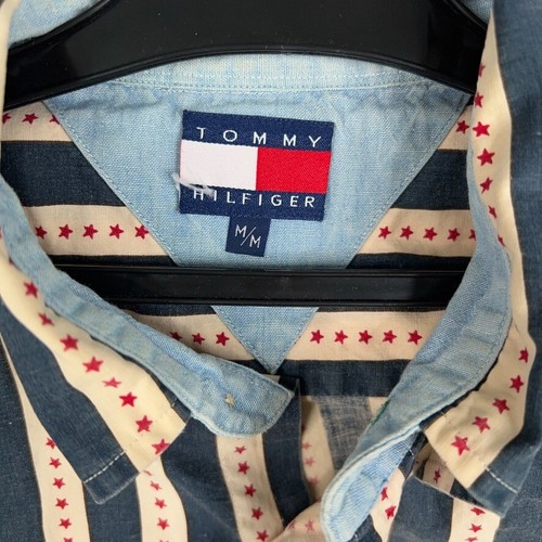 Vintage Tommy Hilfiger Shirt Mens Medium Red Blue Stars Stripes Western Patriot - Bild 8 von 12