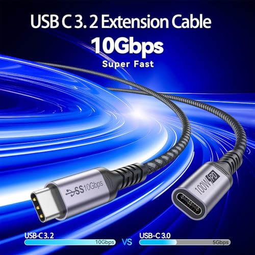 USB C Extension Cable 6.6ft, 100W Charging/10Gbps Data Transfer/4K Video USBC - 第 2/7 張圖片
