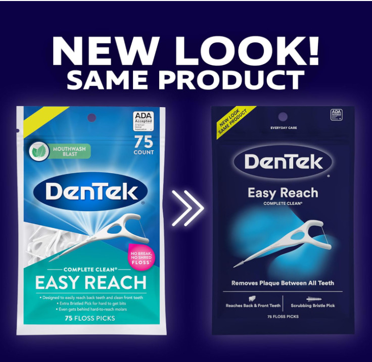 DenTek Complete Clean Easy Reach Floss Picks, No Break & No Shred Floss, 75 Coun