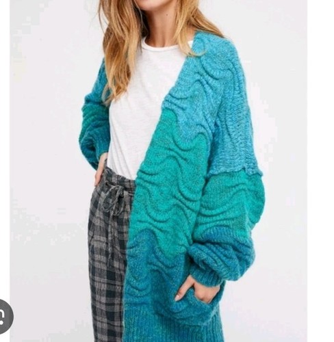 Free People Breeze Grobstrick Oversize Cardigan Pullover Blau Dolman Gr. L/G - Bild 13 von 14