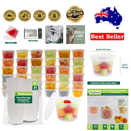 16oz BPA-Free Plastic Food Storage Containers - 36-Pack with Airtight Snap Lids