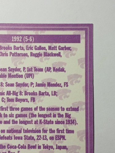 1998 Vintage Kansas State Wildcats Football Card 1992 Sean Snyder Card KSU - Foto 10 di 12