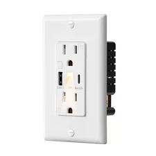 USB Outlet with LED Night Light, Tamper-Resistant USB Wall Outlets with USB-A an