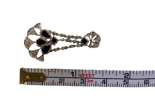 14k massiver Weißgold echte Saphire & Diamanten Kronleuchter Anhänger 1,5" 3,28g - Bild 12 von 13