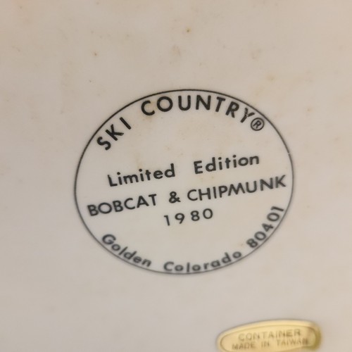 Vtg Ski Country Ceramic Bobcat & Chipmunk Bourbon Decanter 750ml Empty 1980 - Picture 10 of 13
