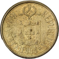 [#1223297] Portugal, 5 Escudos, 1991, Nickel-brass, AU(50-53), KM:632