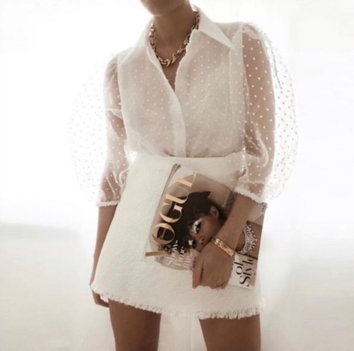 Zara White Organza Puff Sleeve Top Blouse Bloggers Size MEDIUM - Picture 5 of 15