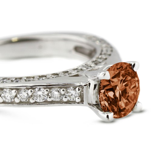 1.42ct Red SI1 Round Earth Mined Certified Diamonds 18k Classic Engagement Ring - Picture 4 of 10