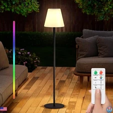 Solar Outdoor Floor Lamp USB Rechargeable Dimmable RGB LED 59" Black Garden