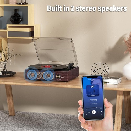 Bluetooth Vinyl Record Player, 3-Speed Turntable Stereo Speakers Phonograph - Picture 6 of 8