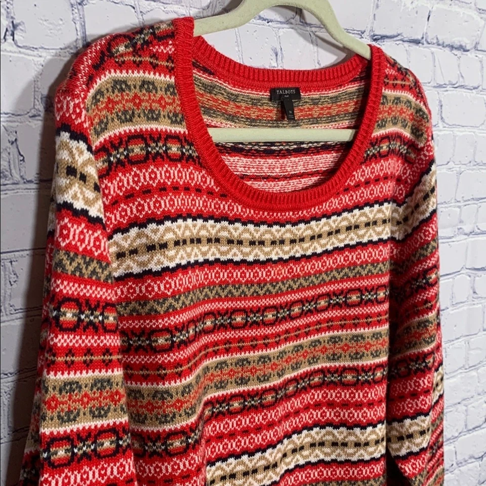 Suéter Talbots Mujer Colorido Fair Isle Cuello Redondo Talla 3X Rojo Crema Navidad Foto 2 de 4