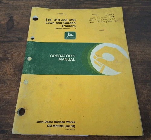 John Deere OM-M79598 ( JUL 88) Lawn And Garden Tractors Operator's Manual
