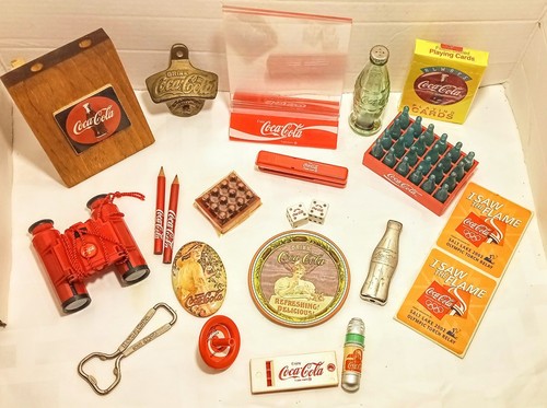 Vintage Coca Cola Lot Binoculars, Openers, Mini Bottles, Stapler, Cards And More - Picture 2 of 17