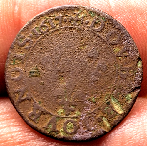 MONEDA TESORO DOBLE TORNOIS COMERCIO PIEL CANADÁ 1617 Francia - Imagen 2 de 2