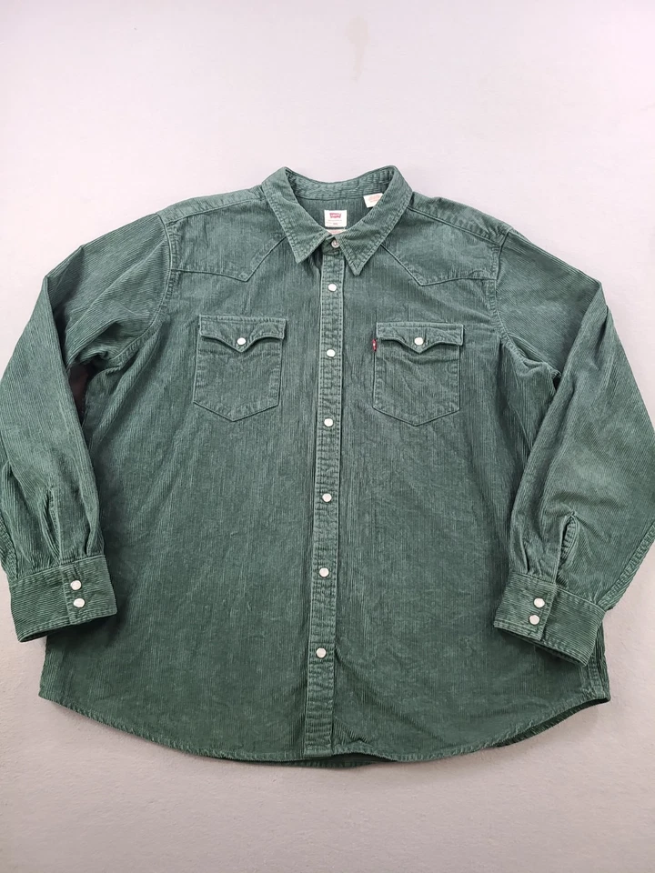 Camisa Levis Para Hombres XXL Verde Pana Perla A Presión Algodón Occidental Pesada Foto 2 de 4
