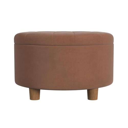 HomePop 17" Transitional Round Fabric Storage Ottoman in Spice Orange - Picture 3 of 8