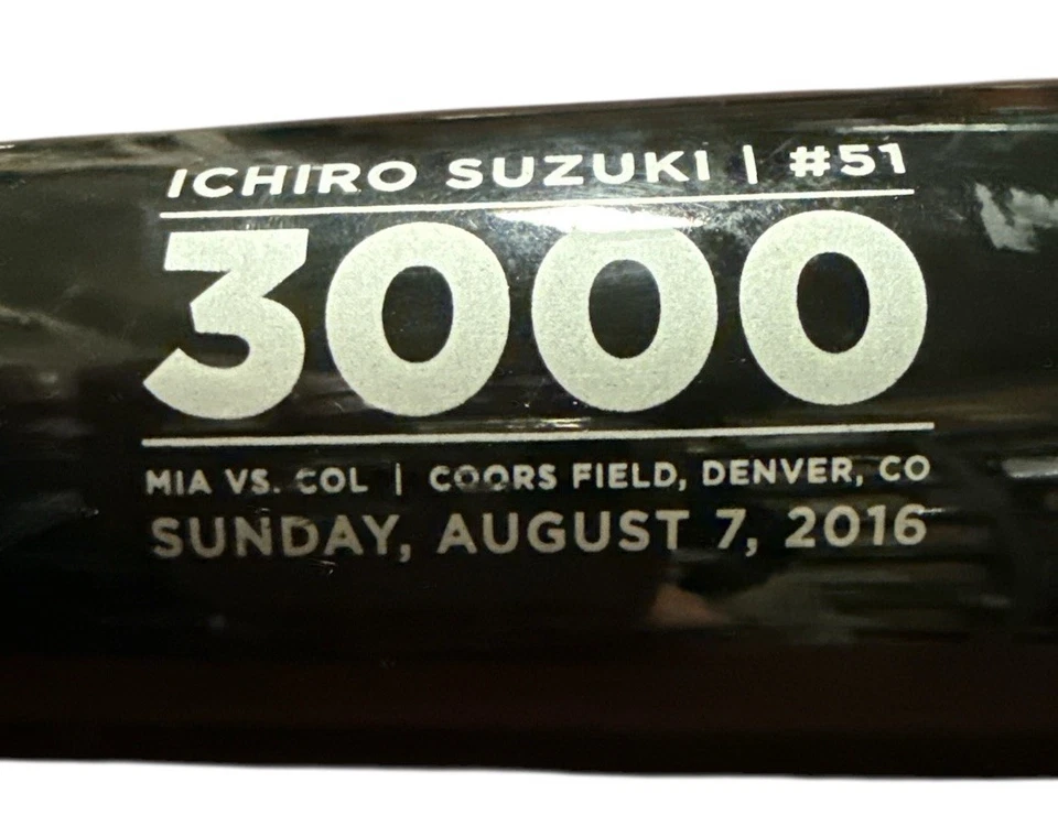 MIZUNO PRO ICHIRO SUZUKI #51 BAT 1312 OF 3000 SUNDAY 8/7/2016 3000th MLB HIT JD - Image 3 of 4