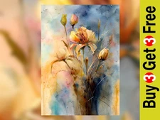 Vibrant Floral Watercolor Bloom, Painting Print 5"x7" on Matte Paper