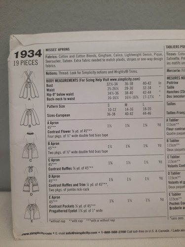 Simplicity 1934 ~ Designed w/ Love by Sara ~ Vintage Style Misses' Aprons S,M,L - Picture 3 of 4