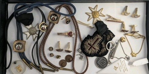 Vtg Mason Masonic Shriners Accessory Lot Bolo Tie Cufflinks Tie Tacks Medals Ect
