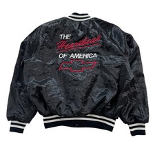 Vintage 80s King Louie Chevrolet Bomber Jacket Black Red Embroidered USA Made M