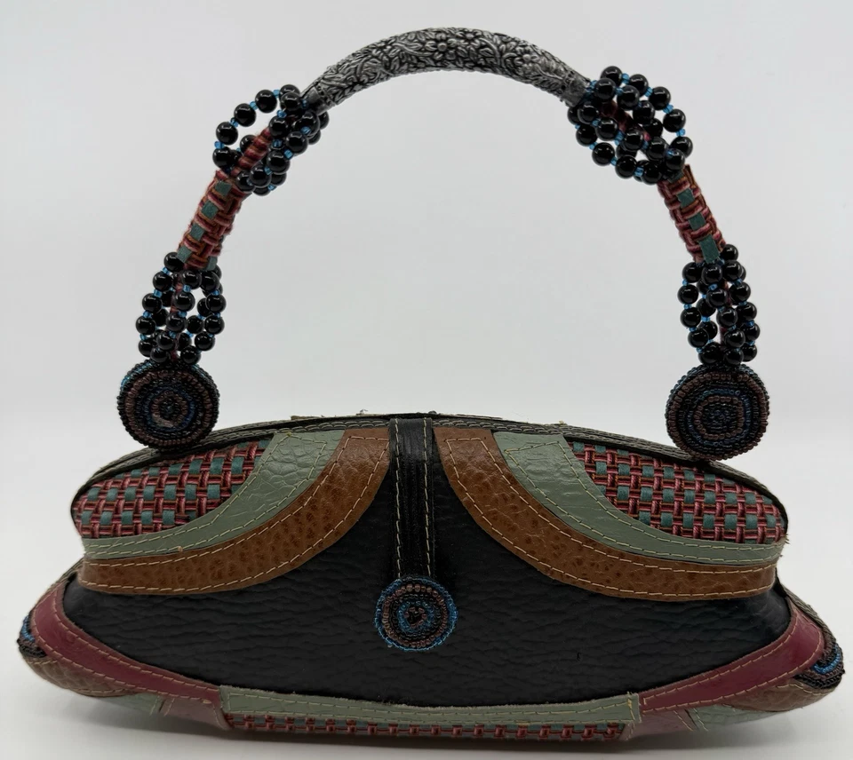 Bolso de Mano Mary Frances Patchwork Cuero con Asa con Cuentas Multicolor De Colección Foto 2 de 4