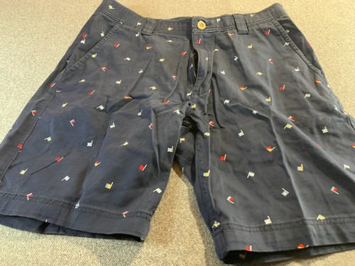 St. John Bay Shorts 36 Men's Navy Mini Flag Comfort Stretch Flat Front Chino NWT - Picture 1 of 15