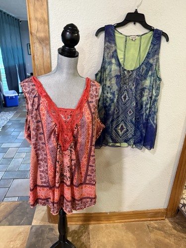 Lot 2 One World ~ Tanks, Size 2 X, Scoop-Neck, w/Sequins - Picture 2 of 6