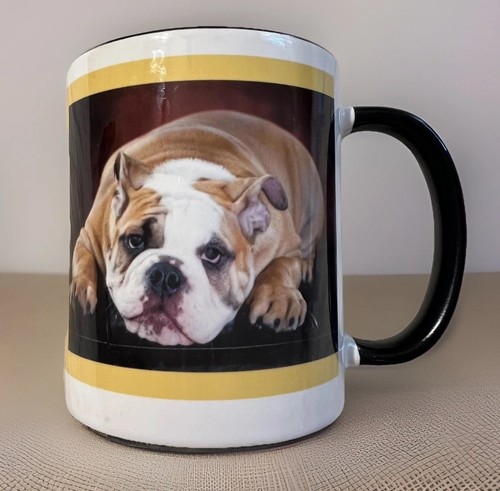 Orca Coating White Yellow Trim Bulldog Coffee Mug Cup 3” Diameter 3.75” Tall - Picture 2 of 10