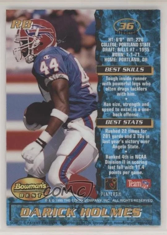 1995 Bowman's Best Refractor Darick Holmes #36 Rookie RC - Image 2 of 2