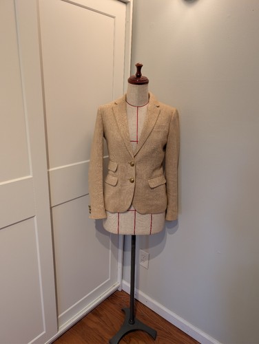 J Crew Größe 00 hellbraun honigbraun elfenbeinfarben Dalton Fischgrätmuster Blazer Leinen/Baumwolle  - Bild 3 von 8