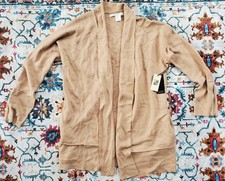 NWT Max Studio Tan Open Front Cardigan Duster Sweater Jacket w Zipper Cuff XL