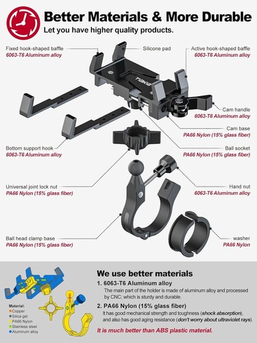Luxury Aluminum Bike Phone Mount Holder with 360° Rotation for 4.5-7” Phones - Picture 8 of 9