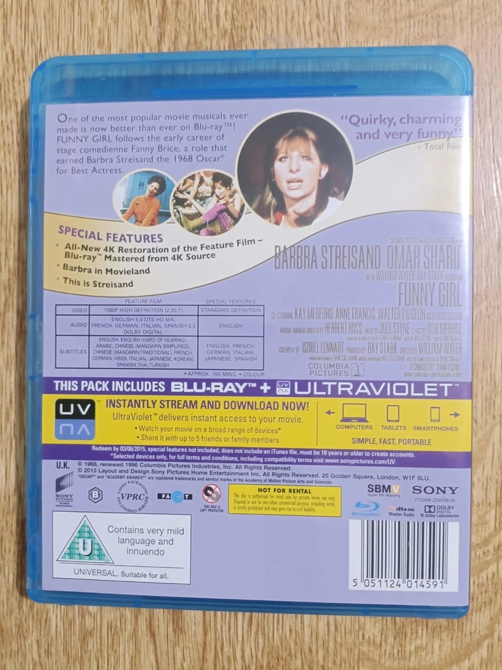 Funny Girl (1968) Blu-Ray Barbra Streisand Omar Sharif remastered musical Reg B - Image 2 of 3