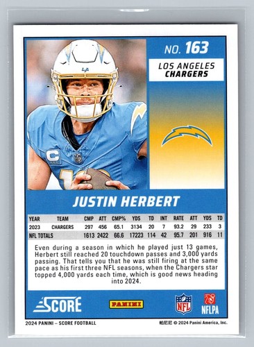 2024 Score #163 Justin Herbert Gold Zone #/50 - Bild 2 von 2