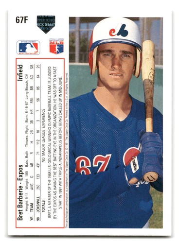Bret Barberie 1991 cubierta superior edición final #67F Montreal Expos novato radiocontrol - Imagen 2 de 2