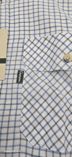 Mens Champion Tattersall Shirt 100% Cotton Blue Check Long Sleeve Classic XL New - Picture 5 of 11