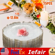 25Pcs Dinner Charger Plates  Clear Flower Shape Dishes For Wedding Party Decor
