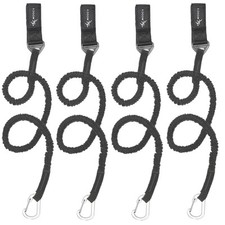 Kayak Paddle and Rod Leash - Stretchable Coiled Lanyard - 4 Pack Black