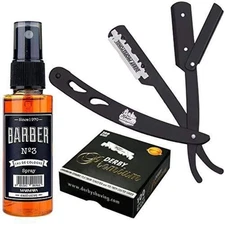 The Shave Factory Straight Edge Razor Kit (Black/Barber No3 Cologne 50ml / 100 D