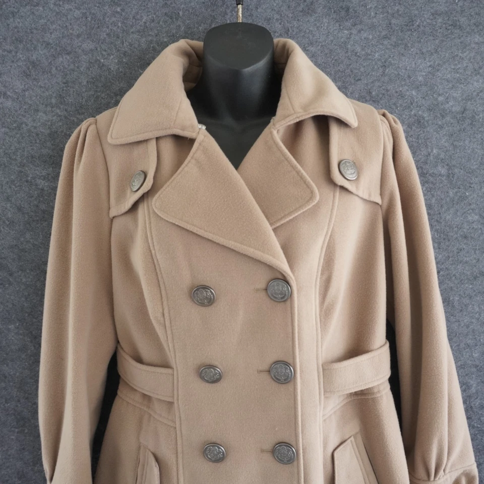 Chaqueta gabardina Worthington para mujer grande color tostado mezcla de lana camel chaquetón Foto 3 de 4