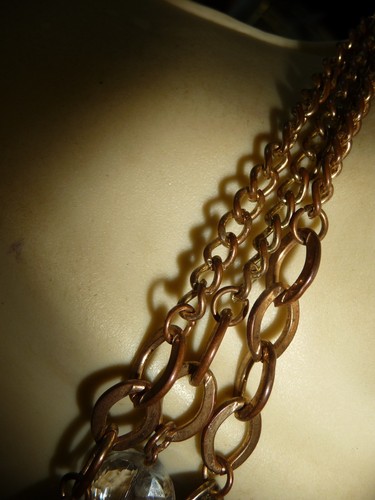 STATEMENT MULTI GOLD TONE CHAINS W CLEAR AB CRYSRAL BEADS 12''L NECKLACE #12/1 - Picture 2 of 4