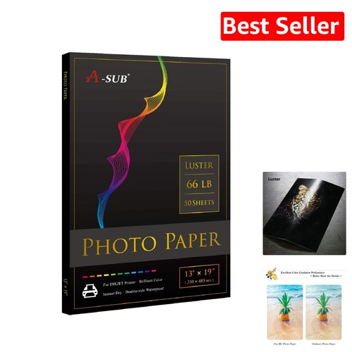 13x19 Inch Luster Photo Paper - 50 Sheets for Inkjet, Vivid Prints - Picture 1 of 9